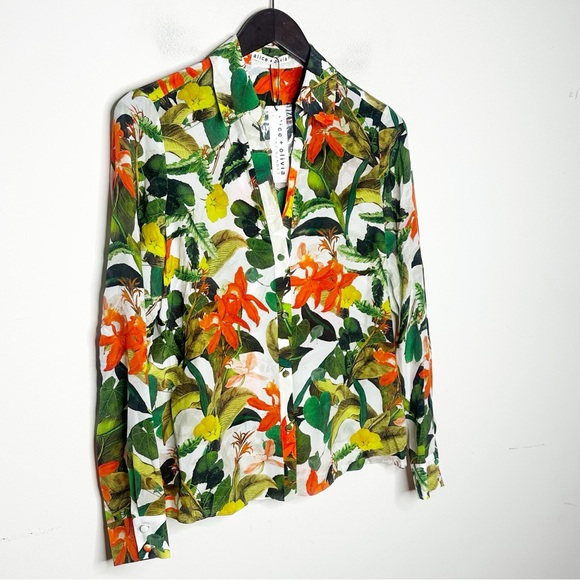 Alice + Olivia Eloise Tropical Sunrise Silk Blouse Small - Picture 6 of 11